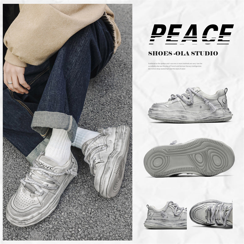 Men's Invisible Height Increasing Niche Thick-soled Distressed Polished Sneakers