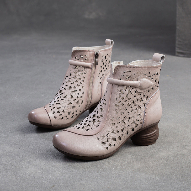 Women's Hollow Martin First Layer Cowhide Retro Heels