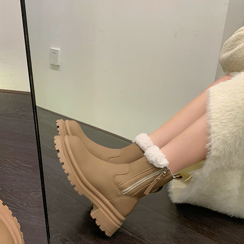 Winter Thick Bottom Side Zipper Lamb Fur Snow Boots