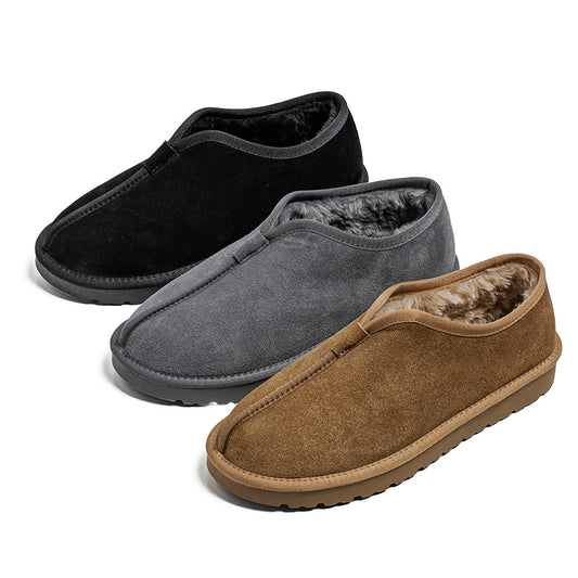 Men's Cotton Winter Lazy Cow Suede One Pedal Snow Boots