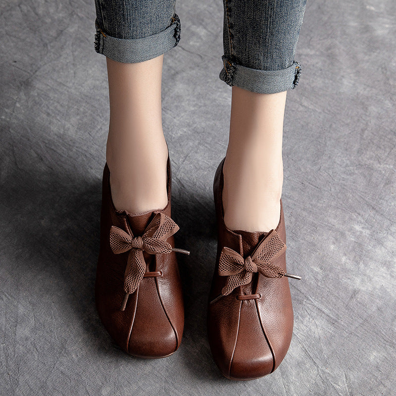 Women's Shu Chunky First Layer Cowhide Lace Casual Shoes