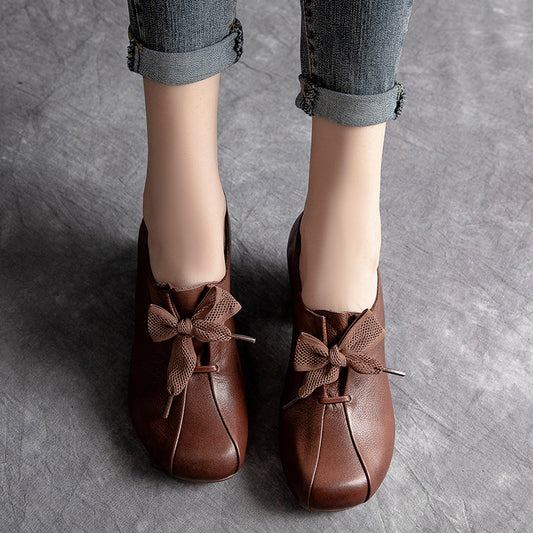 Women's Shu Chunky First Layer Cowhide Lace Casual Shoes