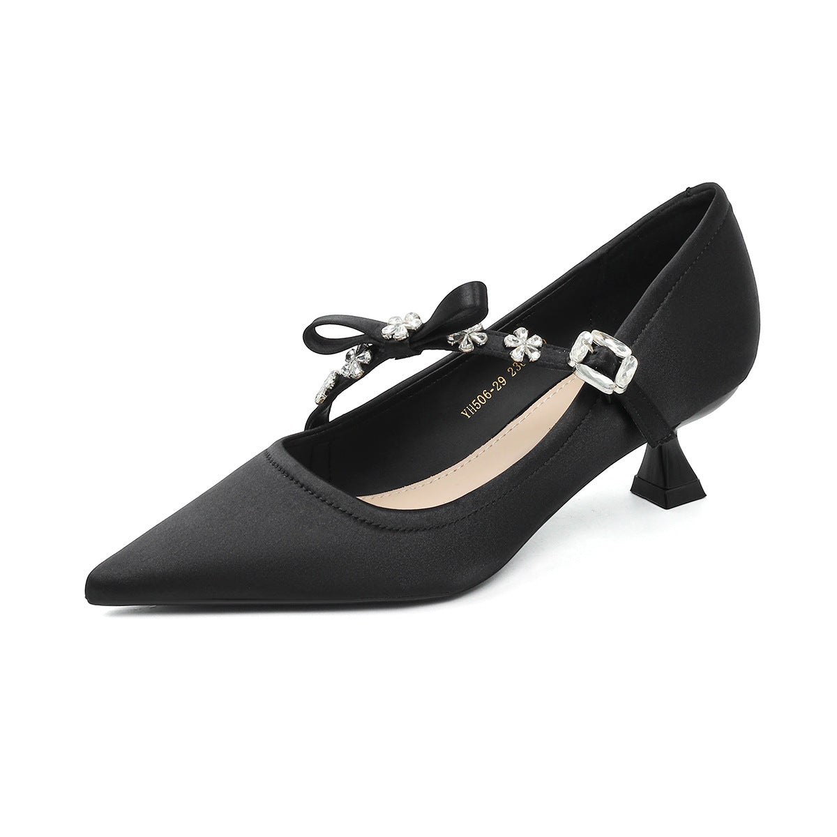 Women's Rhinestone Black Pointed High With Buckle Style Women's Fashion Shoes