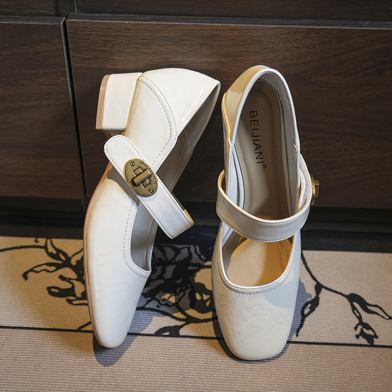 French Chunky Mary Jane Female Square Women's Fashion Shoes