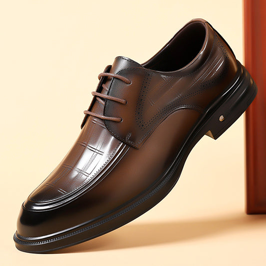 Men's Layer Cowhide Autumn High Sense British Breathable Genuine Formal Leather Shoes