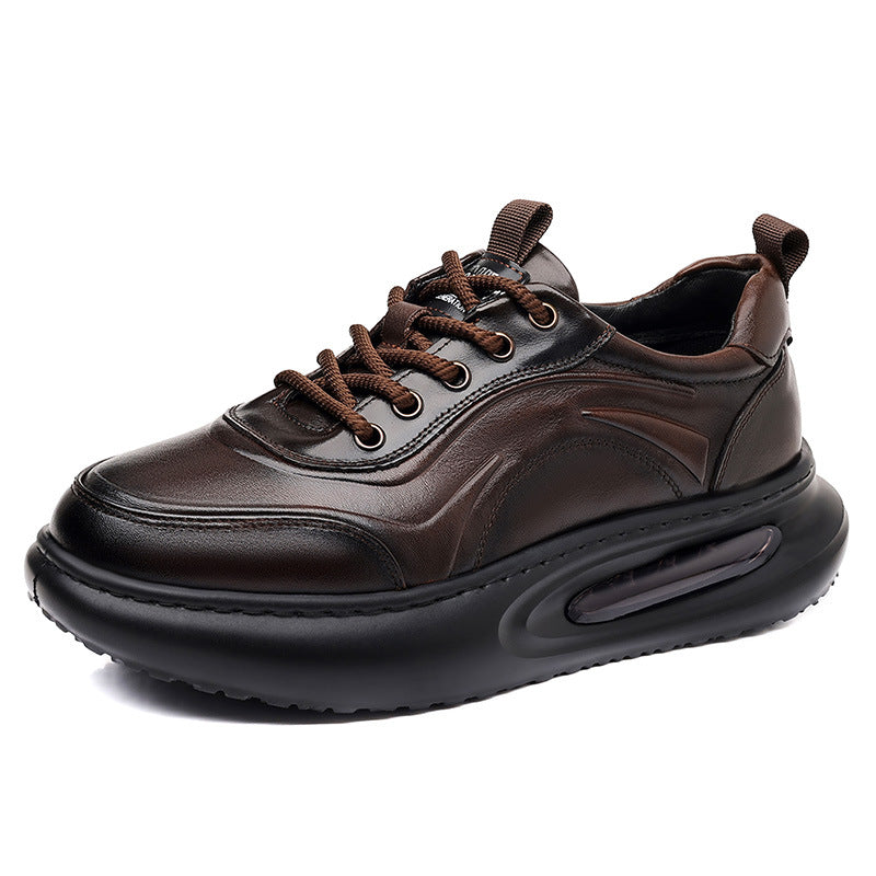 Men's Tide Top Layer Cowhide Sports Platform Sneakers