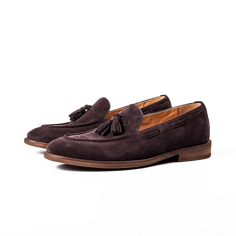 Men's Matte Brown Round Head Leisure Slip Leather Shoes