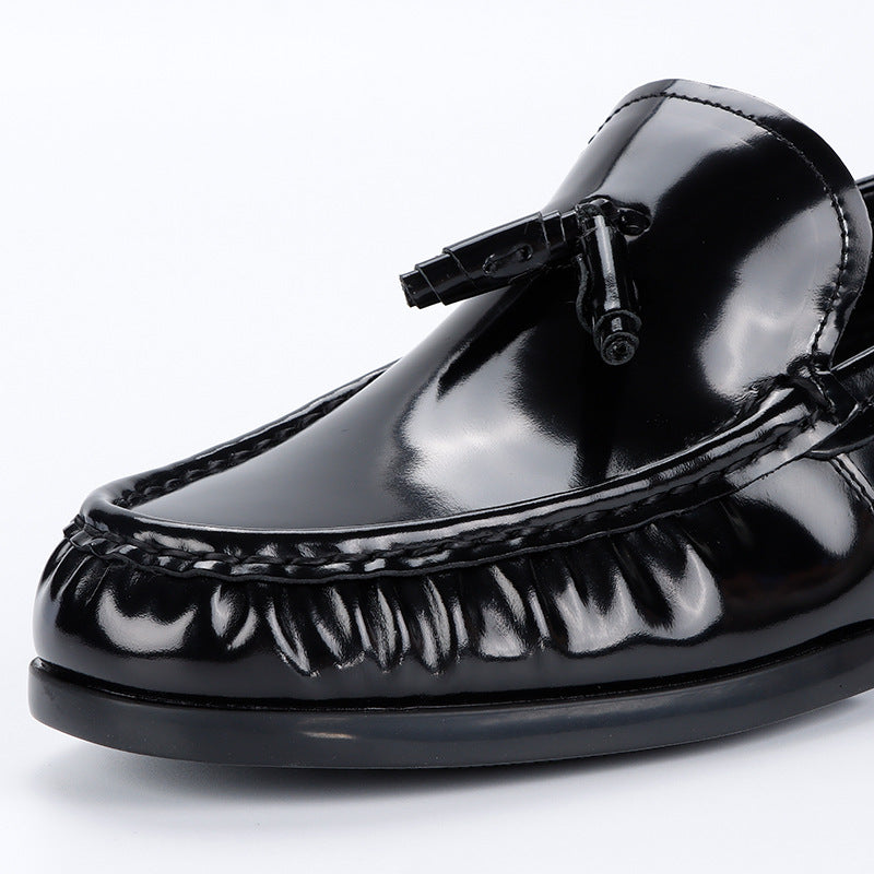 Men's Glossy Business Black Slip-on Cowhide Comfortable Leather Shoes