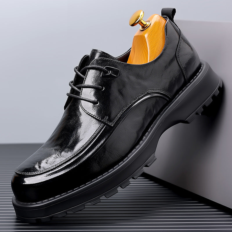 Men's Spring Sheepskin Thick Sole Increased Formal Leather Shoes