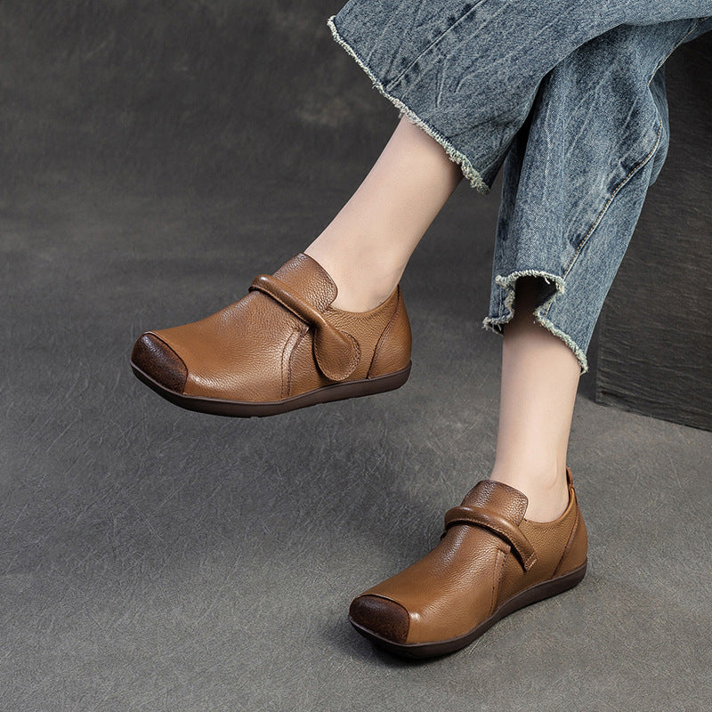 Women's Square Toe Flat Top Layer Cowhide Commuter Women's Shoes