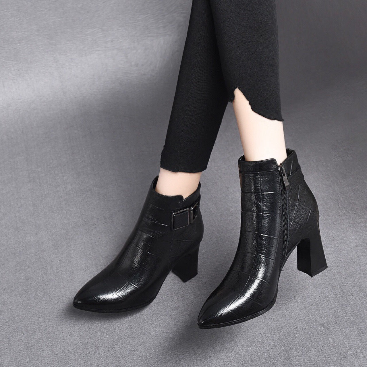 Women's High Chunky Pointed Toe Mid Cotton Boots