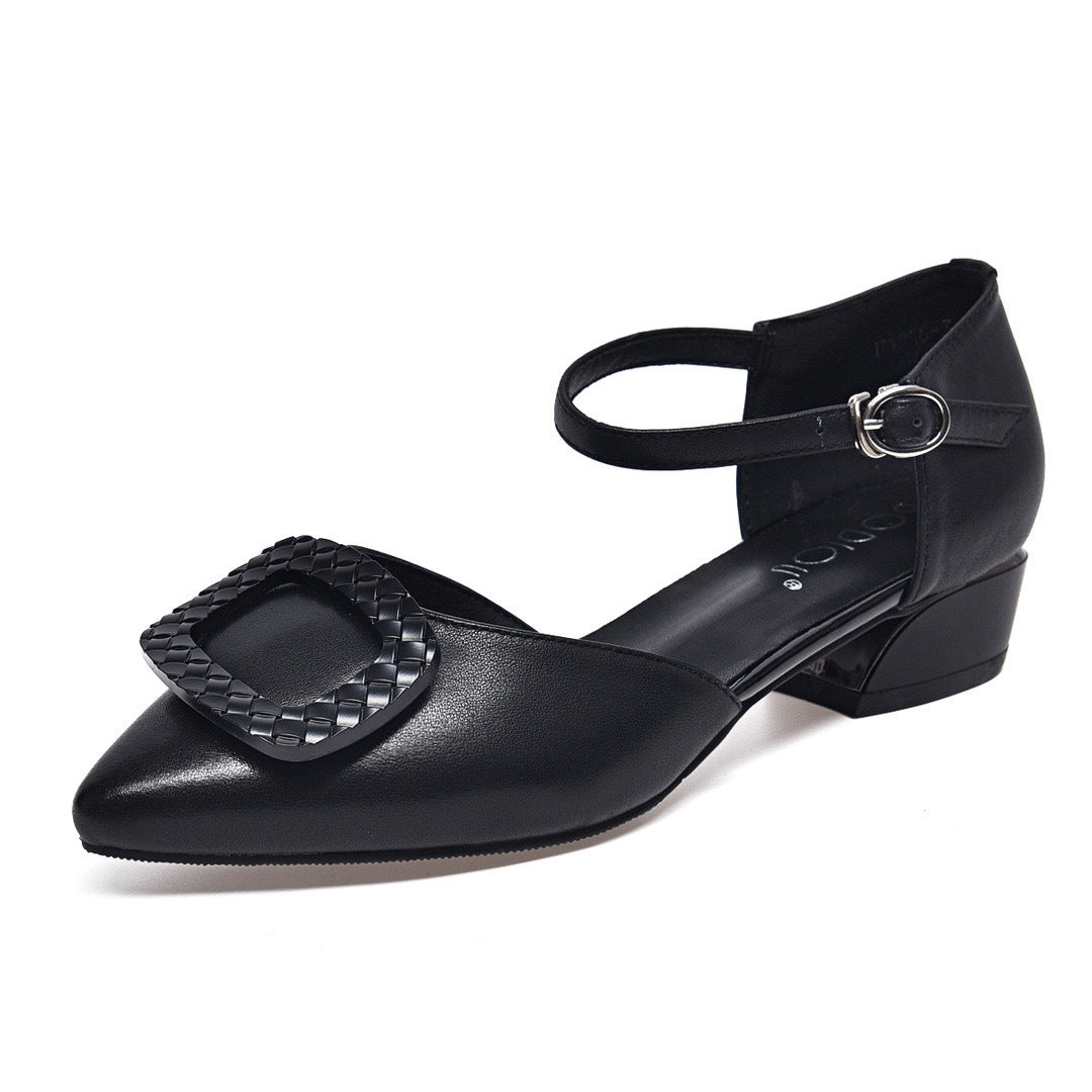 Women's Closed Toe Buckle Low Summer Genuine Heels
