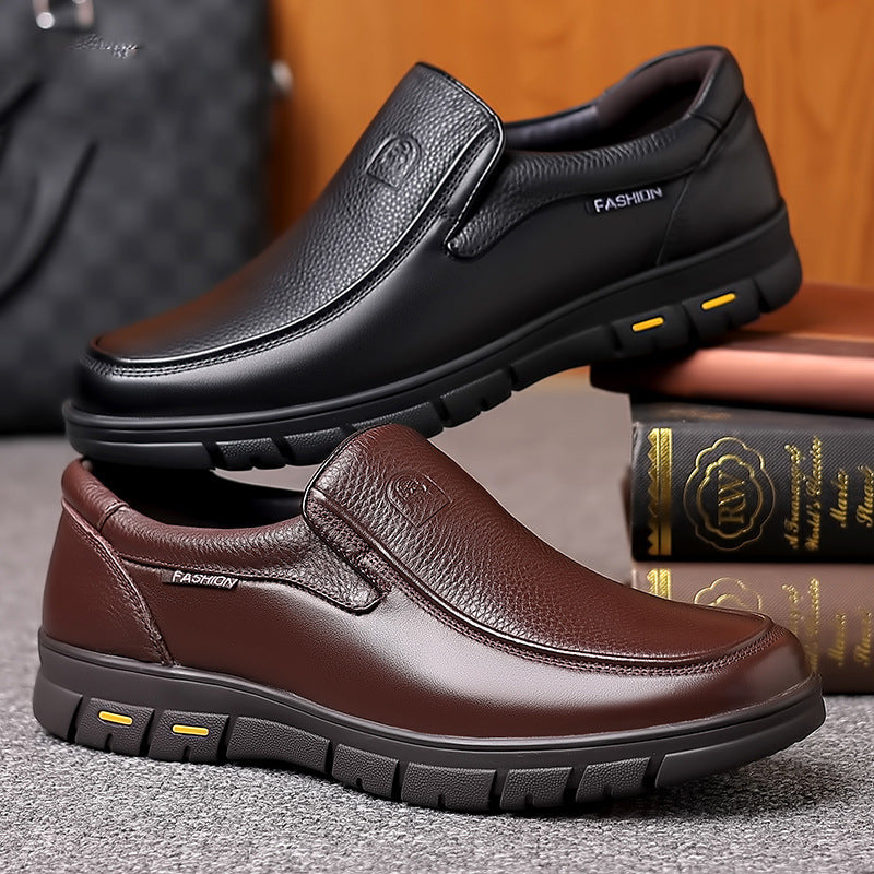 Men's Autumn Genuine Business Man Father Slip-on Leather Shoes