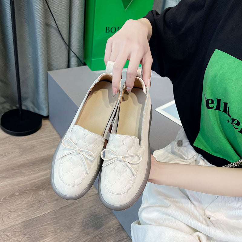 Women's Layer Cowhide Easy Wear Sports Platform Muffin Height Casual Shoes