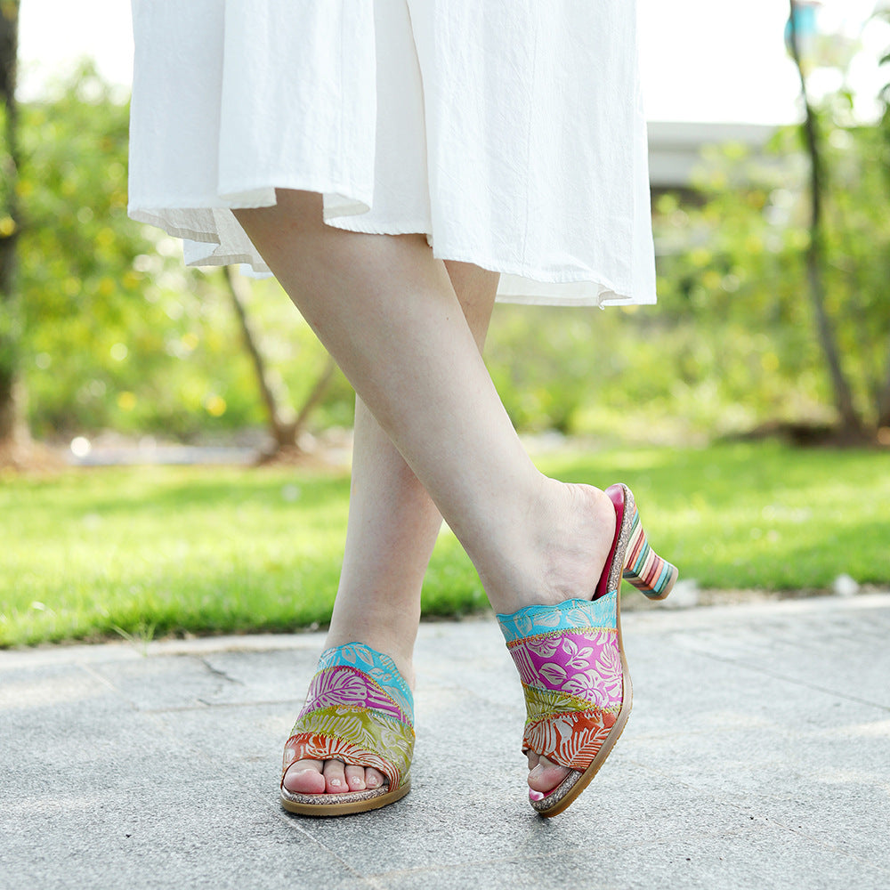 Genuine Hand-rub Color Retro Matching Comfortable Heels