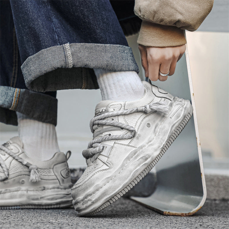 Men's Invisible Height Increasing Niche Thick-soled Distressed Polished Sneakers