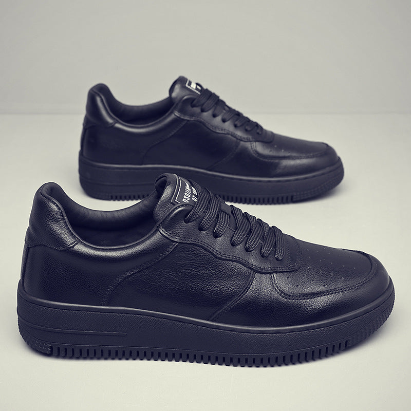 Men's Top Layer Cowhide Stylish Korean Style Versatile Black Thin Breathable Men's Board Shoes
