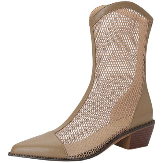 Women's Winter Chunky Knight Summer Mesh Hollow Boots