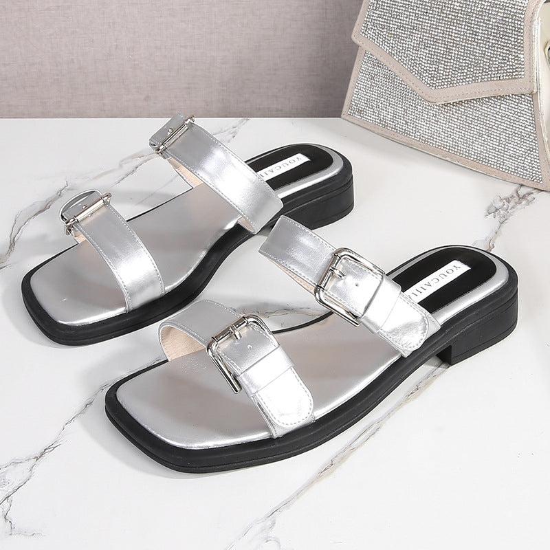 Widened Fashion Niche Design Slide Belt Sandals