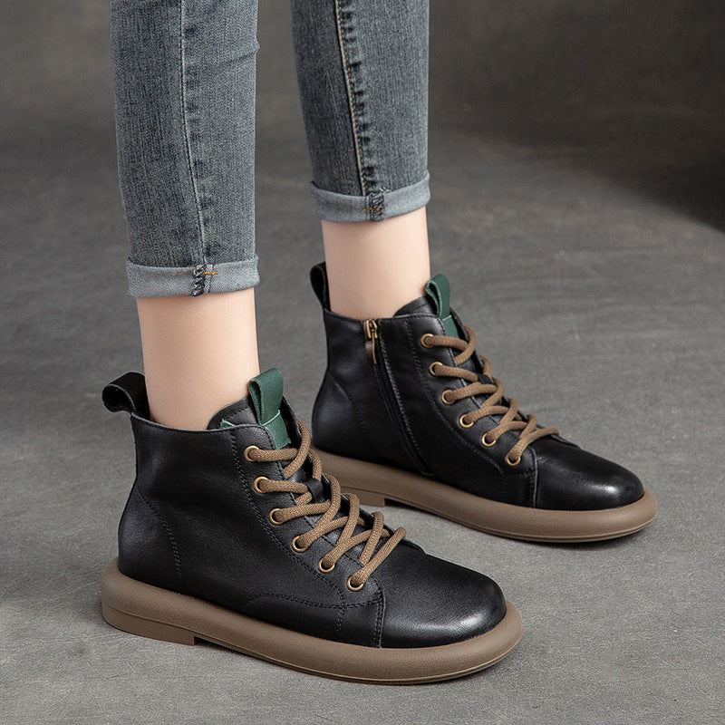 Women's Layer Cowhide Vintage Martin Soft Bottom Boots