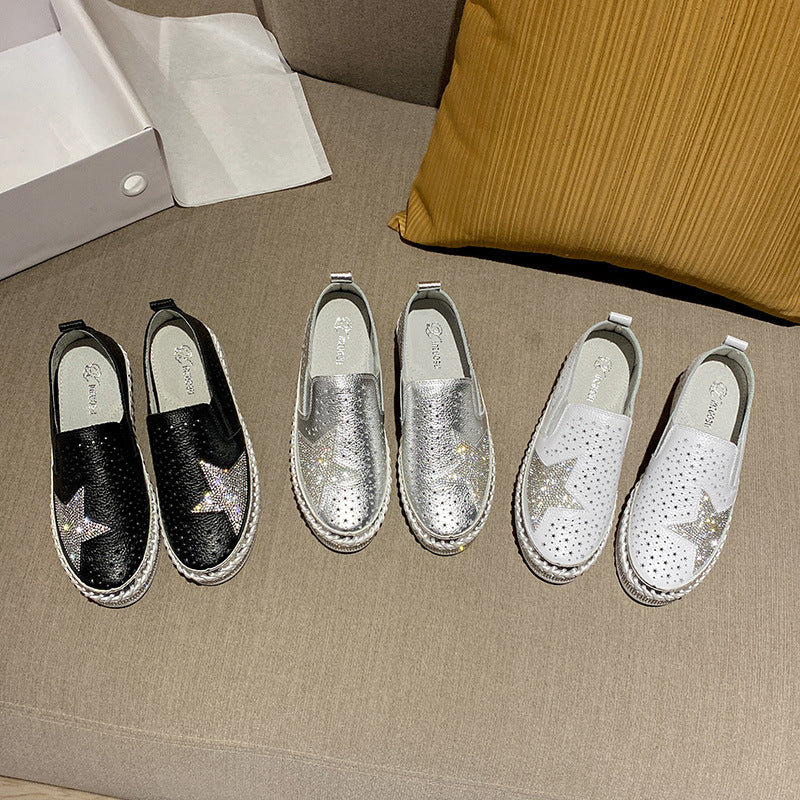 Women's Rhinestone Hollow Breathable Flat Slip-on Casual Shoes