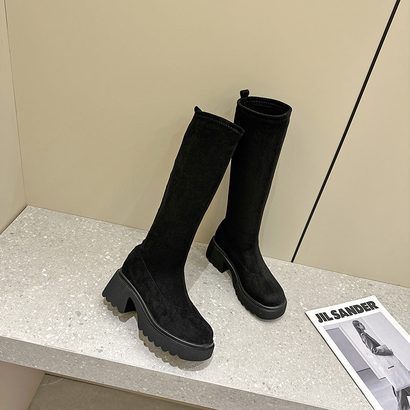 Women's Thick-soled Sheepskin Veet High Leg Slimming Boots