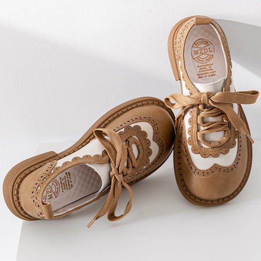 Women's Power College Style Small Lace Assorted Colors Retro Leather Shoes
