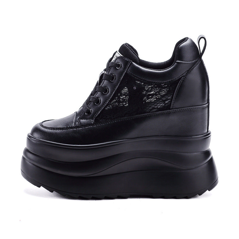 Women's High Spring Lace Up Small Wedge Casual Shoes