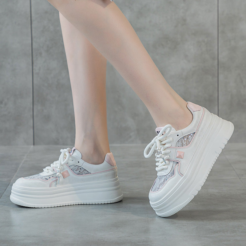 Women's Surface White Spring Sports Genuine Lace Casual Shoes