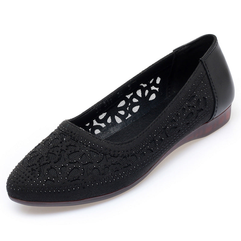 Women's Rhinestones Hollow Mesh Flat Tendon Bottom Sandals