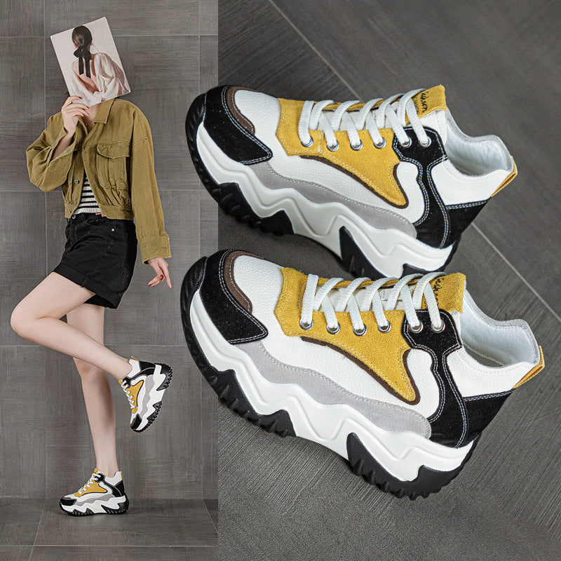 Women's Clunky Platform Wedge Single-layer Ankle Color Matching Casual Shoes