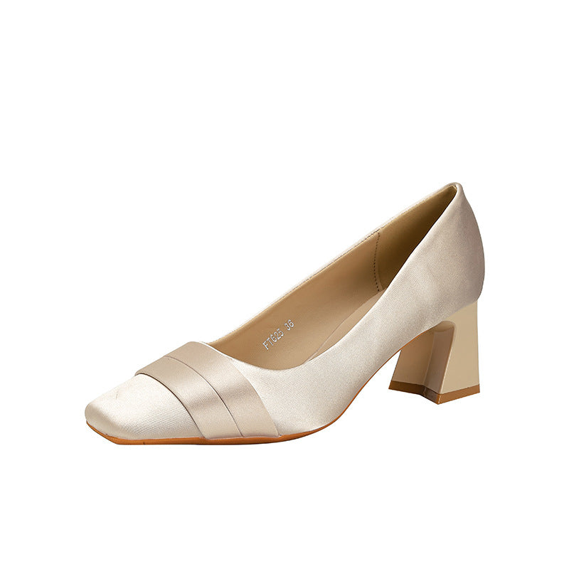 Women's French Style Satin Pointed High Bridesmaid Fairy Beautiful Wedding Genuine Women's Fashion Shoes
