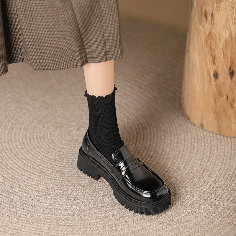 Women's Full Cowhide Platform Genuine England Style Casual Shoes