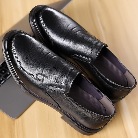 Men's Top Layer Cowhide Round Toe Slip-on Business Leather Shoes