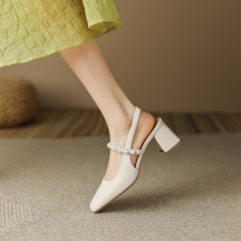 Women's Outdoor Korean Style Pearl Versatile Single-layer Heels