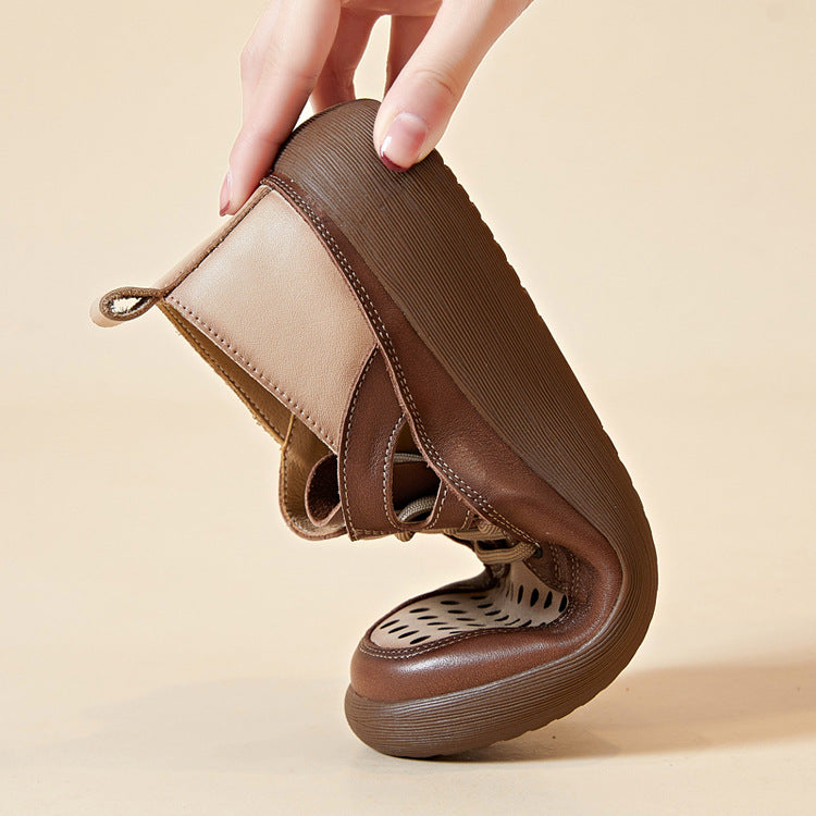 Top Layer Cowhide Hollow Hole Flat Sandals