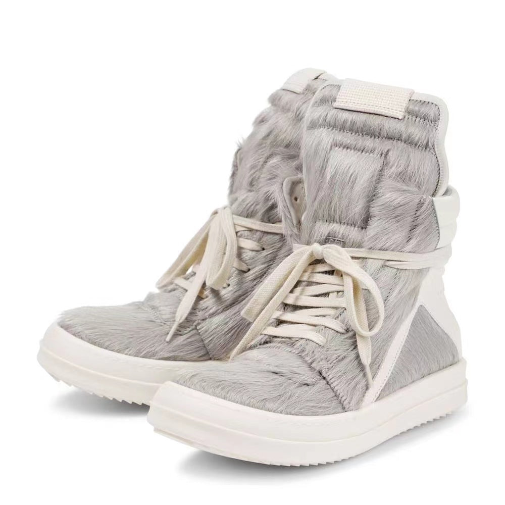 Horsehair Inverted Triangle Board Dark High Sneakers