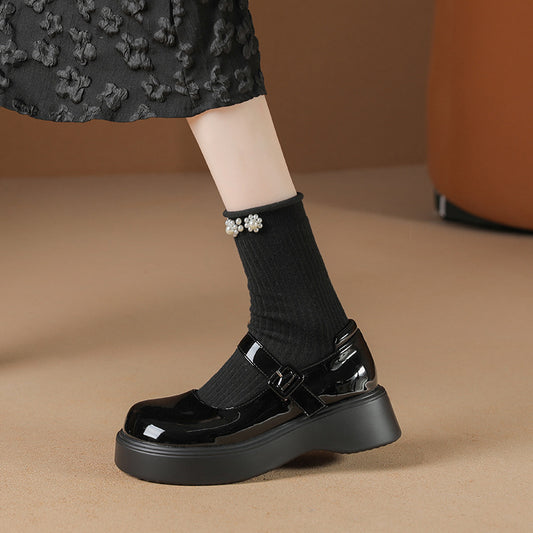 Women's British Style Small Summer Platform French Leather Shoes