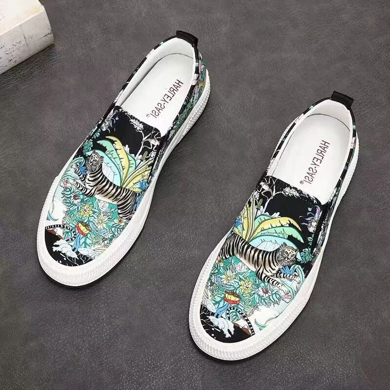 Men's Slip-on Board Summer Breathable Printed Leisure Canvas Shoes