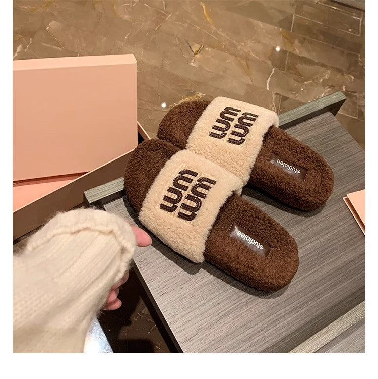 Women's Outdoor Style Flat Strap Fleece-lined Lamb Sandals