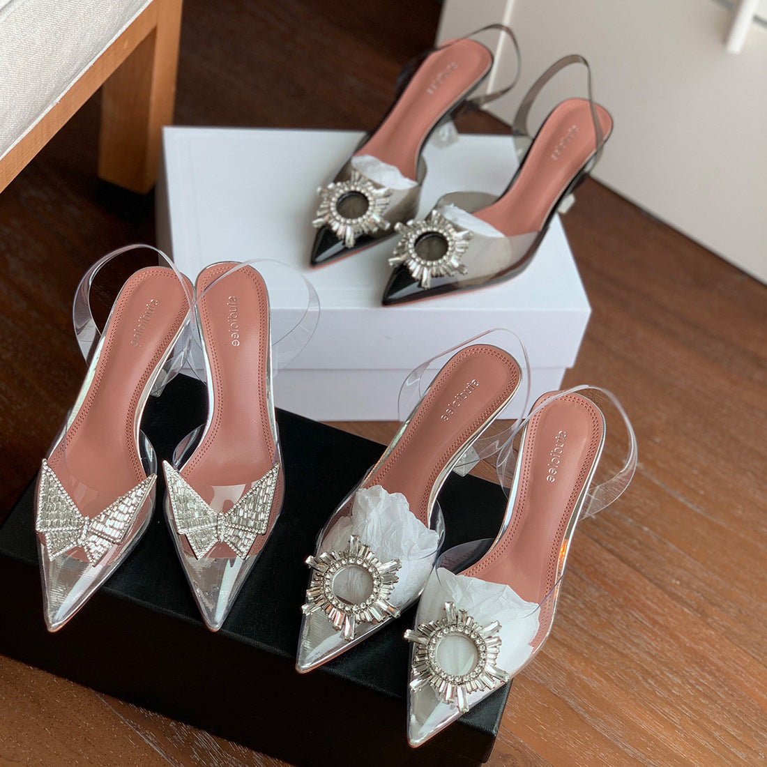 Women's Transparent Sunflower Wine Cup French Sexy Heels