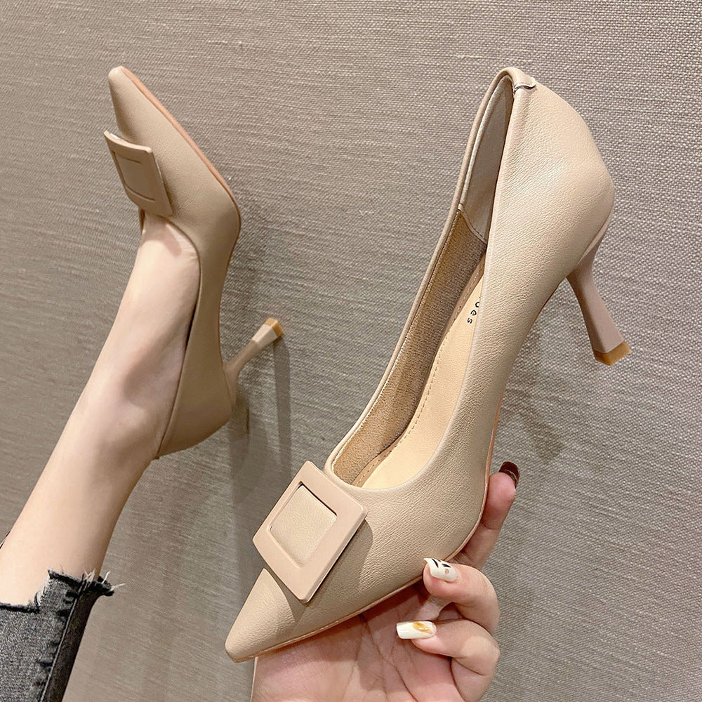 Women's Square Buckle Spring Pointed Stiletto Korean Professional Women's Fashion Shoes