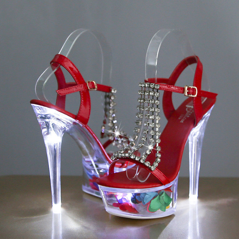 High Luminous Stiletto Waterproof Platform Transparent Model Heels