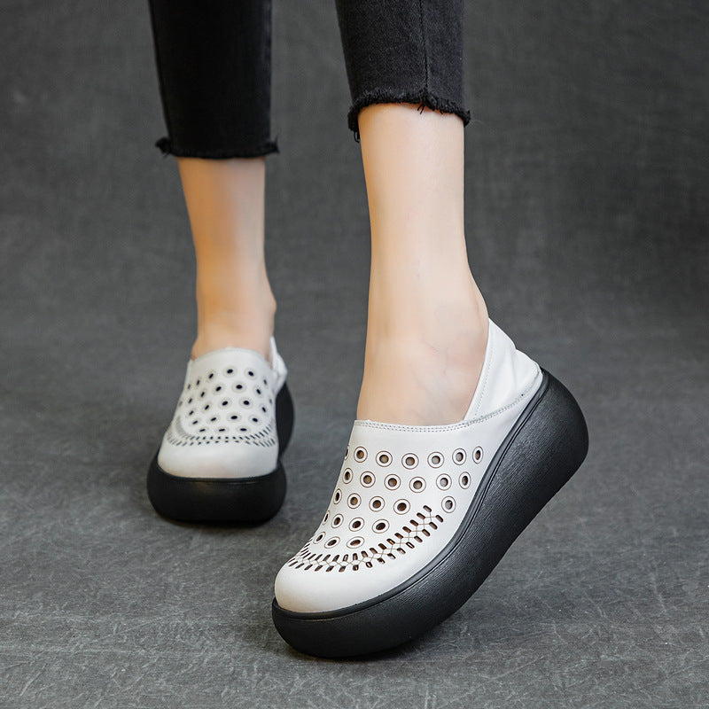 Women's Genuine For Platform Wedge Top Layer Cowhide Retro Sandals