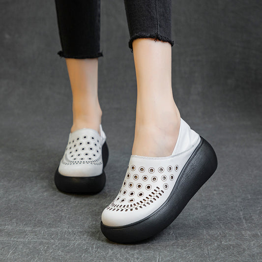 Women's Genuine For Platform Wedge Top Layer Cowhide Retro Sandals