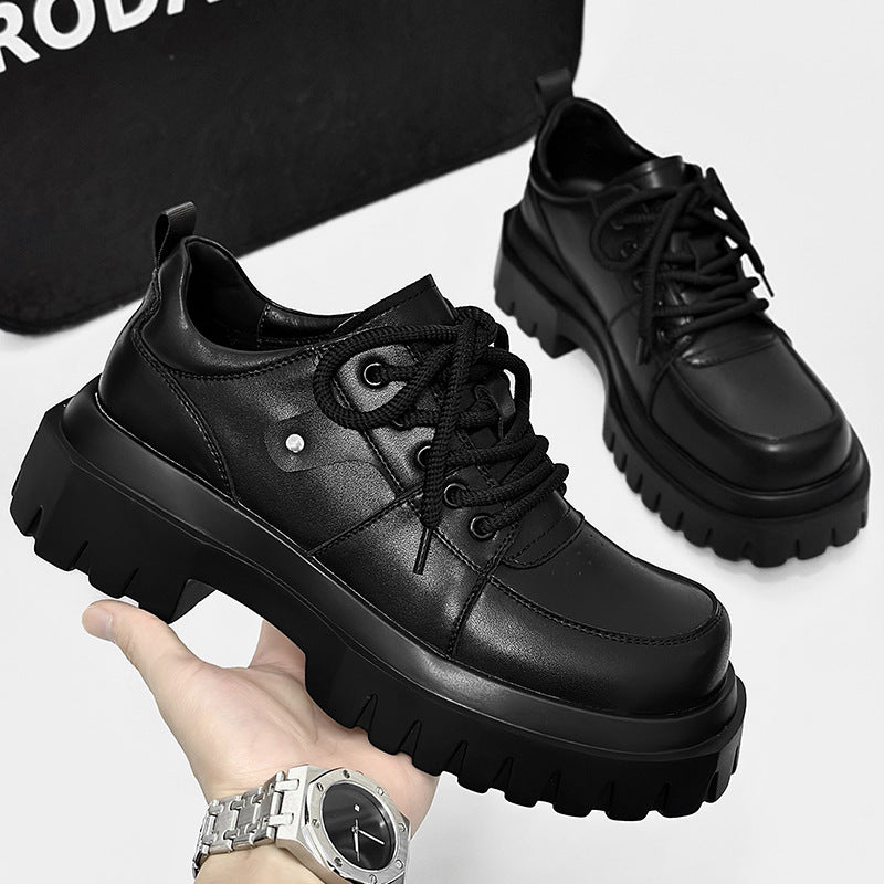 Men's Small Square Toe Advanced Genuine Black Leather Shoes