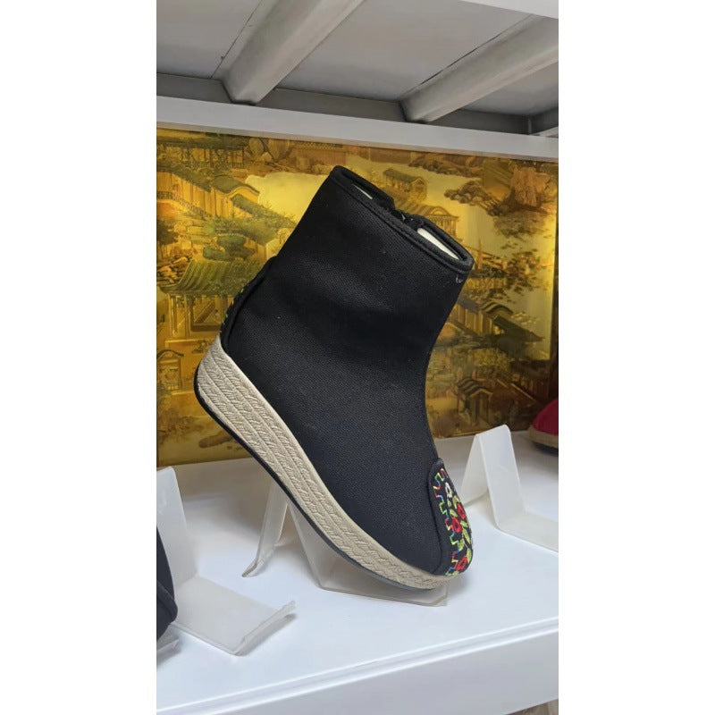 Women's Ethnic Style Fleece-lined Cotton Plain Ancient National Fashion Embroidery Women's Shoes