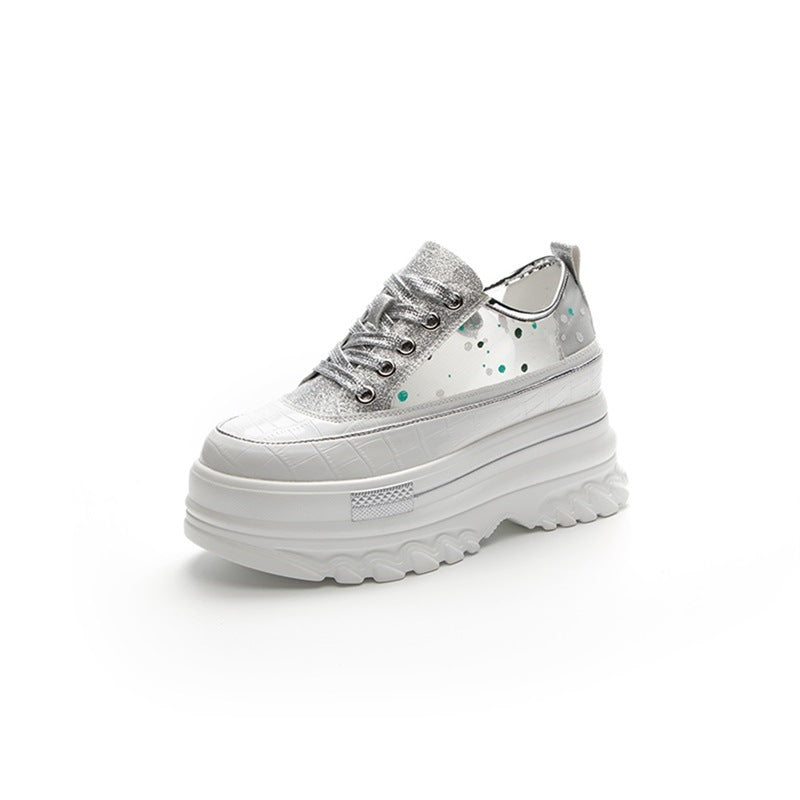 Women's White Platform Muffin Height Increasing Insole Slimming Casual Shoes