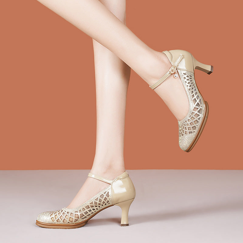 Women's Cheongsam Catwalk Dance Show Buckle Rhinestone Heels