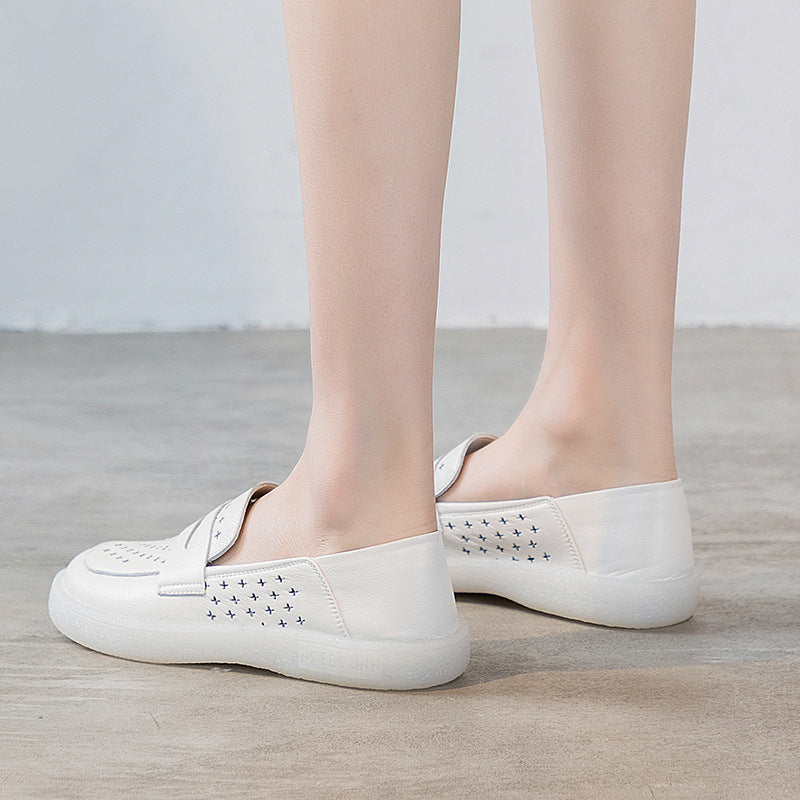 Women's Solid White Summer Breathable Soft Bottom Flat Nurse Women's Casual Shoes